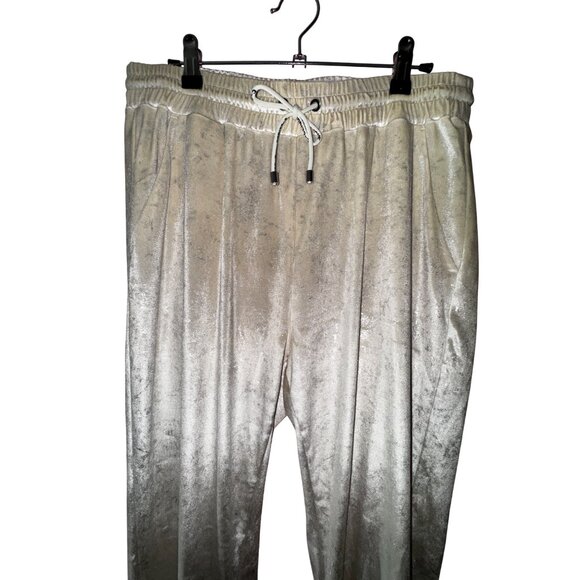 Pinko‎ Large Cream Silver Velour Joggers Luxury Lounge Pants Shimmer Athleisure - Picture 4 of 8